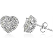 MyDiamondBox 925 Sterling Silver Diamond Stud Earrings - Solitaire Look, Heart Shape Stud Earrings - for Women
