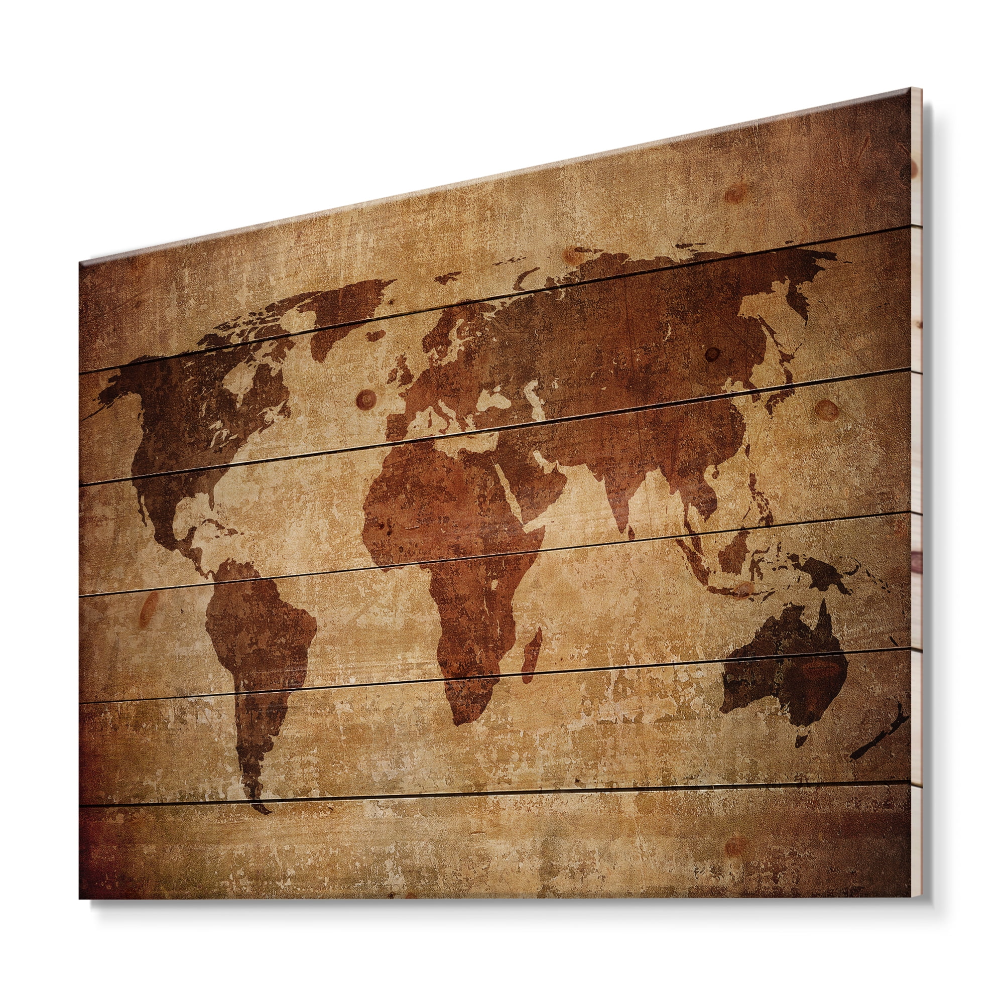 Designart 'Ancient World Map XI' Vintage Print on Natural Pine Wood