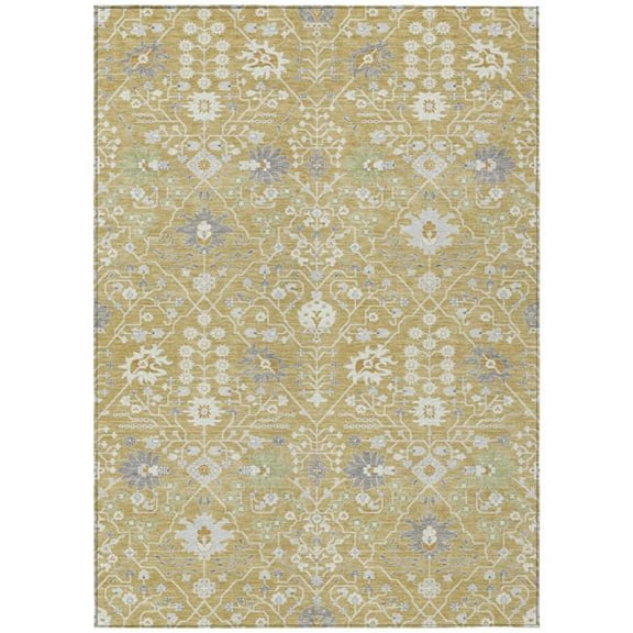 HomeRoots 598040 3 x 5 ft. Gold, Ivory & Gray Oriental Washable Indoor & Outdoor Rectangle Area Rug