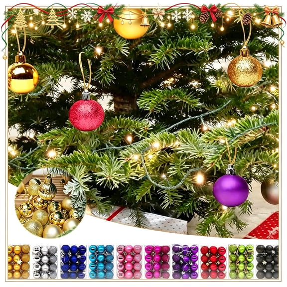 Fllostpr 24PC Glitter Christmas Balls Ornaments, Shatterproof Hanging Decor Set for Xmas Tree Wreath Party Home Indoor, Gold 1.2"
