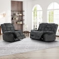 thumbnail image 2 of Bonzy Home Manual Recliner Sofa Set, Living Room Furniture with Single Recliner & Loveseat, Couch Set with Adjustable Backrest and Overstuffed Headrest, Gray, 2 of 7