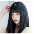 thumbnail image 4 of Cómics de Lisa con flequillo, cabello lacio negro, largo medio, lindo, a la moda, peluca completa, 4 of 5
