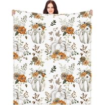 Watercolor Pumpkin Throw Blanket Fall Autumn Flower Outdoor Decorative Orange Flowers Blanket Farmhouse Harvest Decor for Home Sofa Bed Couch