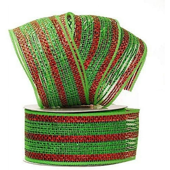 Christmas Wreath Maker Deco Mesh - 2-1/2" X 20 Yards, Red and Emerald Green Stripes Ribbon Roll, Swag, Tree Topper, Bows, Gifts, Garlands, Presents