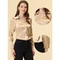 thumbnail image 2 of Allegra K Blusa De Satén Con Cuello En V Para Mujer, Manga Larga, Con Botones, Para Trabajo Y Oficina Marrón dorado M, 2 of 4
