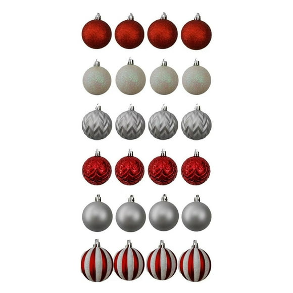 Holiday Time 24 Count Shatterproof Ornaments-Red/Silver/White