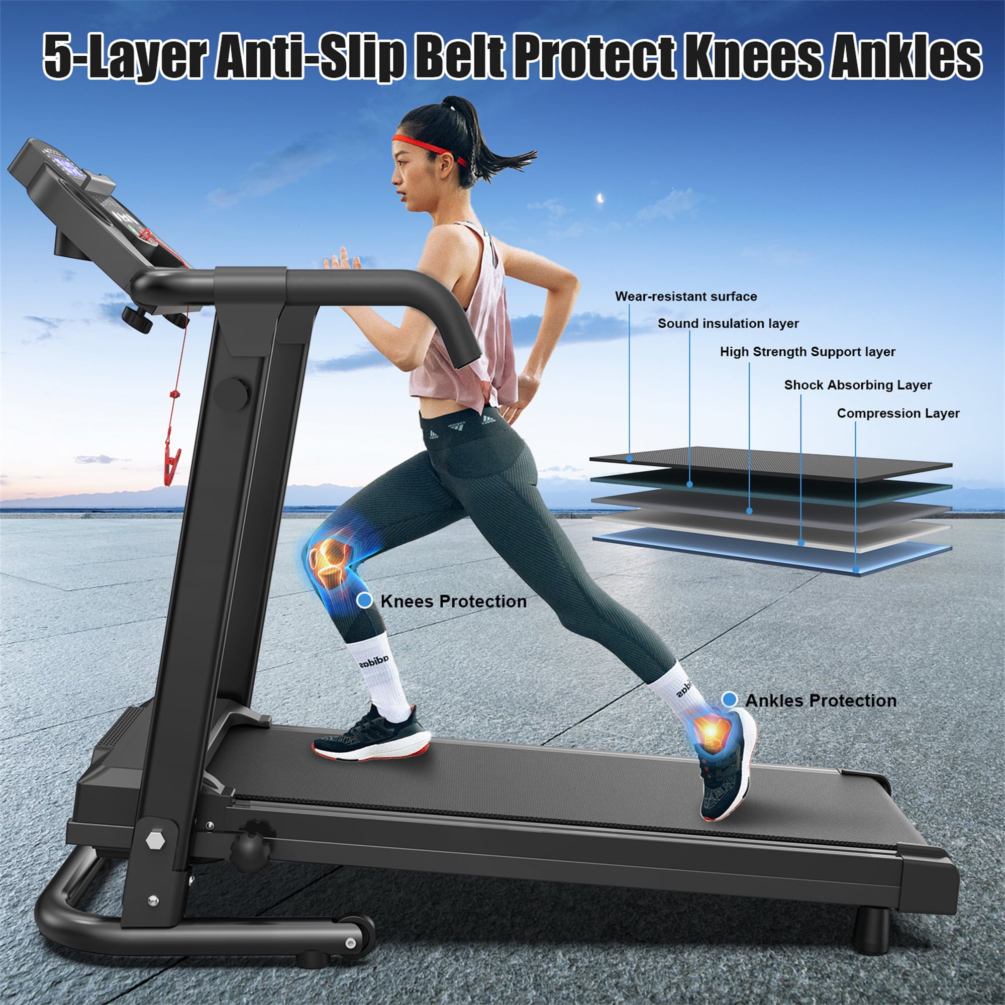 Aukfa Q30-5 Electric Treadmill with Incline 300 lb Capacity 7.5 mph Max Speed for Home Office
