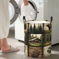 thumbnail image 6 of Round Clothes Hamper with Bear, Pine Trees, Laundry Room, Home Decor - Farmhouse Organization Bin, Natureinspired Pattern, Reinforced Handles, Nature Enthusiasts, Laundry Baskets, 6 of 7