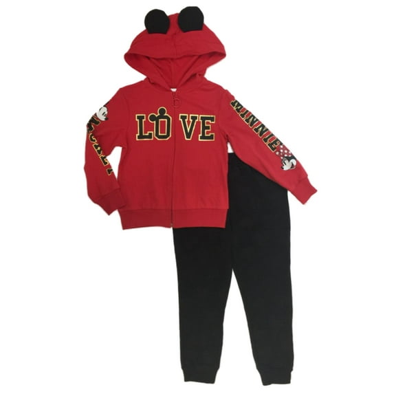 Disney Girls Red & Gold Mickey & Minnie Mouse Love Zip Jacket & Pant Set 6