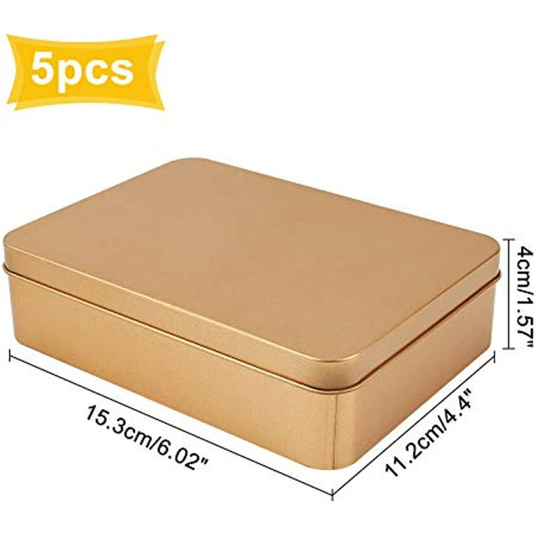5pcs Rectangular Tin Box Matte Gold Metal Tin Box with Lids