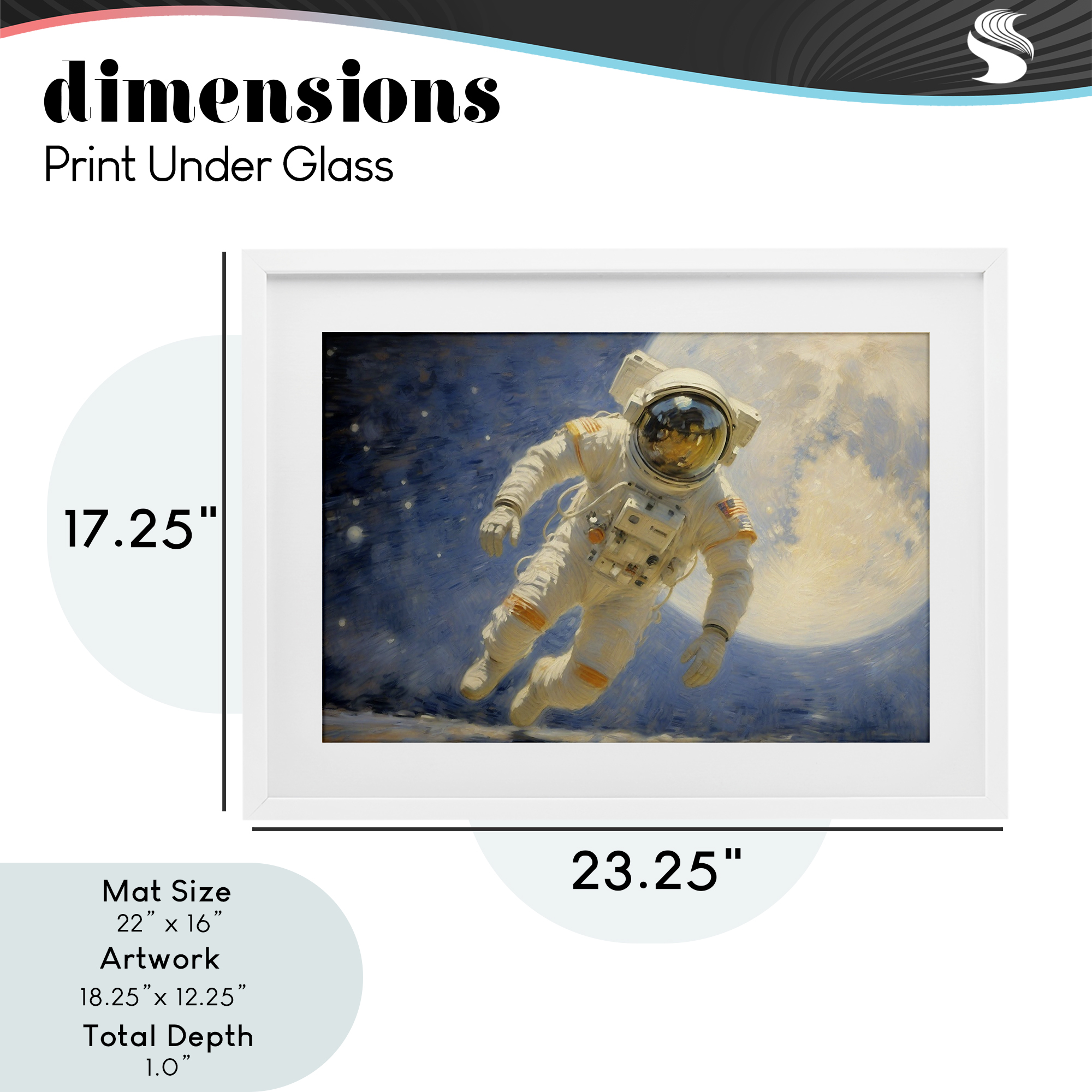 Astronaut in Vast Galaxy White Framed Print Under Glass, design by Angie Hawke