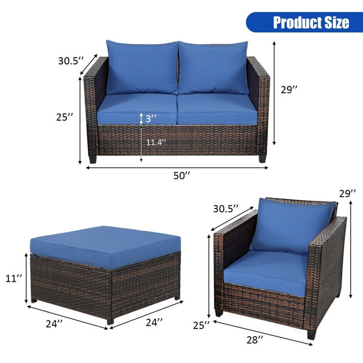 Aimee Lii 5 Pieces Patio Cushioned Rattan Furniture Set, Rattan Outdoor Furniture, Navy Aimee Lii 5 Pieces Patio Cushioned Rattan Furniture Set, Rattan Outdoor Furniture, Navy