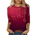 thumbnail image 2 of Cadancy Women Valentine Shirt Heart Print 3/4 Sleeve Plus Size Round Neck Tunic Tops Loose Fit Lounge Trendy Cute Tees Valentines Day Shirts Outfits, 2 of 5
