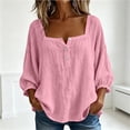 thumbnail image 4 of LIaqionyy Womens Cotton Linen Shirts 3/4 Sleeve Square Neck Casual Loose Solid Color Summer Blouses Clothes, 4 of 7