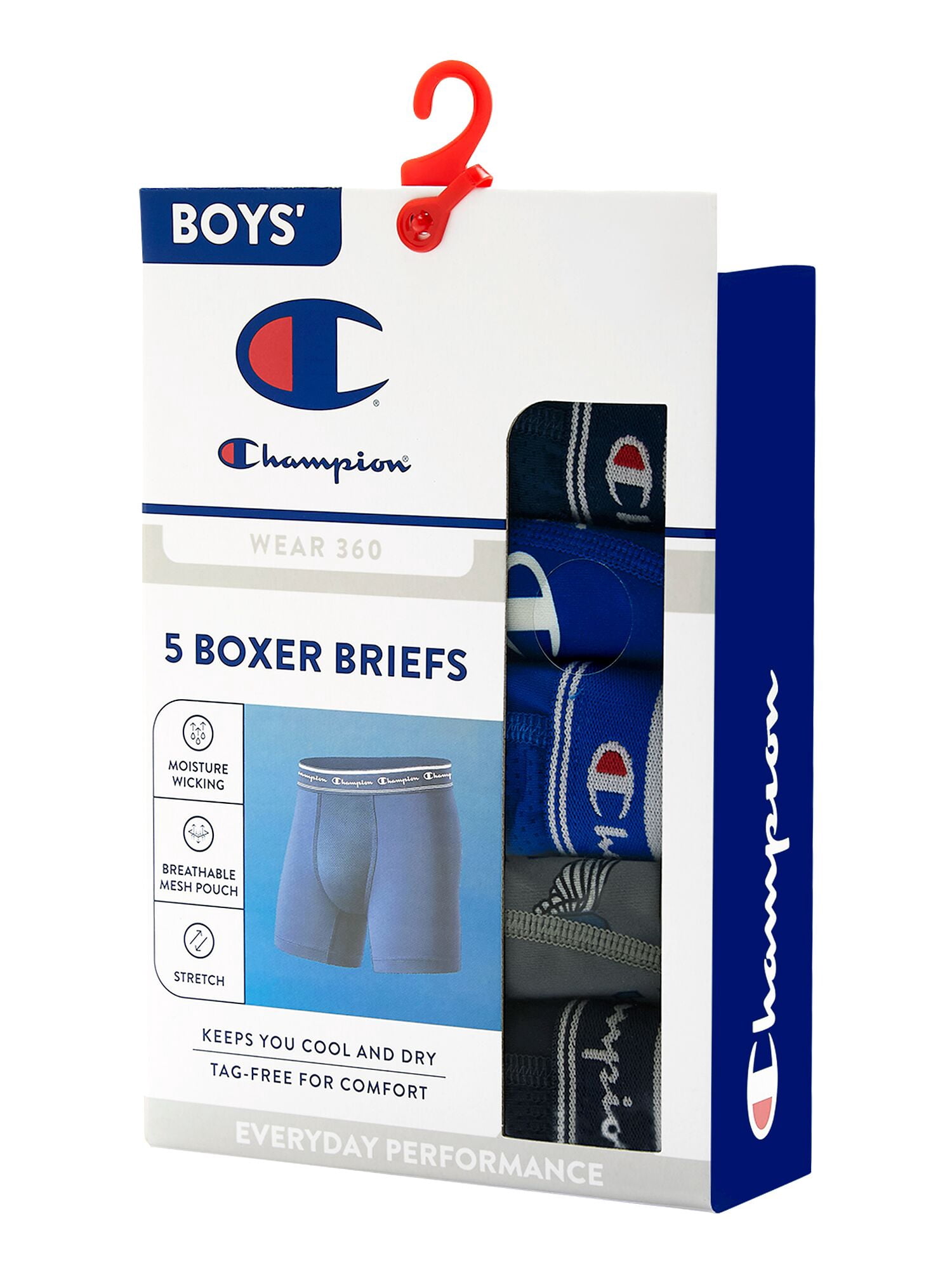 Champion Boys’ Active Performance Boxer Briefs, 5 Pack, Sizes XS–XL