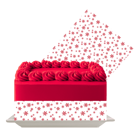 Red Snowflakes Edible Photo Image Cake Border Decoration  8x10