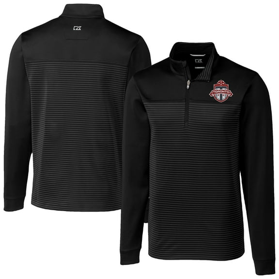 Men's-Cutter & Buck  Black Toronto FC Big & Tall Traverse Stretch Eco Stripe Quarter-Zip Pullover