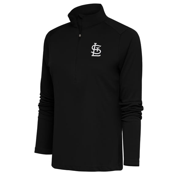 Women's Antigua Black St. Louis Cardinals Brushed Metallic Tribute Half-Zip Pullover Top