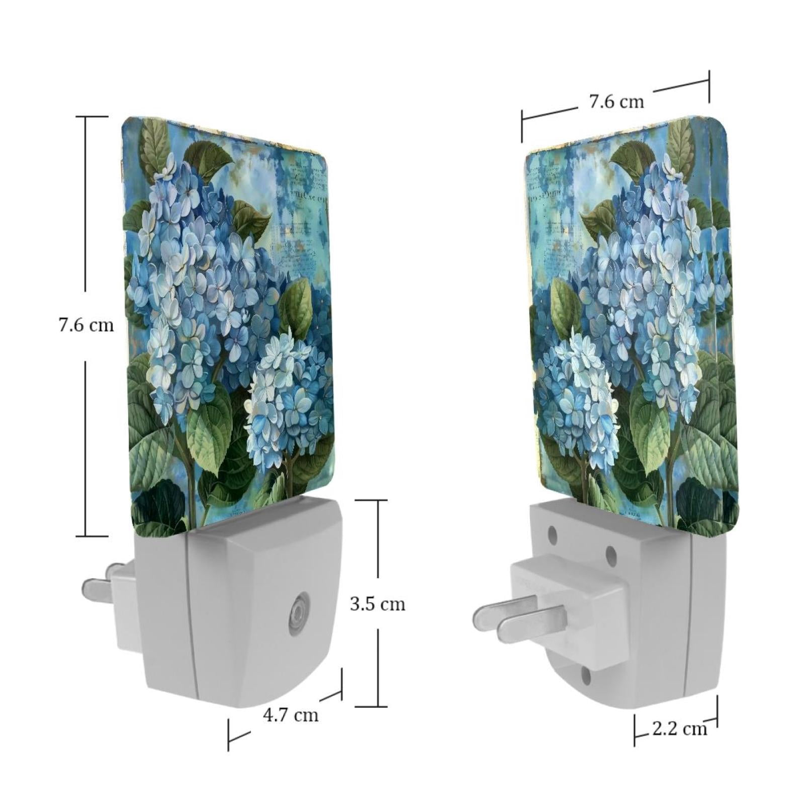 PhooArto Vintage Blue Hydrangeas Flowers Plug in LED Night Light Auto Sensor Dusk to Dawn Decorative Night for Bedroom, Bathroom, Kitchen, Hallway, Stairs, Baby's Room, Energy Saving
