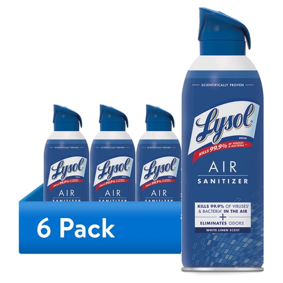(6 pack) Lysol Air Sanitizer Spray, Air Sanitizer and Bacterial Odor Eliminating, White Linen Scent, 10 fl oz