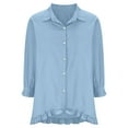 thumbnail image 5 of BLVB Cotton Linen Womens 3/4 Sleeve Shirts V Neck Collared Button down Blouse Tops for Summer Fall, 5 of 6