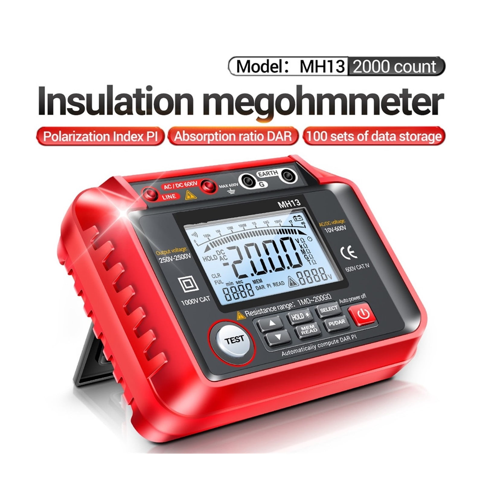 MH13 Ohm Tester Digital Multimeter Megometro Insulation Earth High Voltage Resistance Meter Tester Megohmmeter Tool