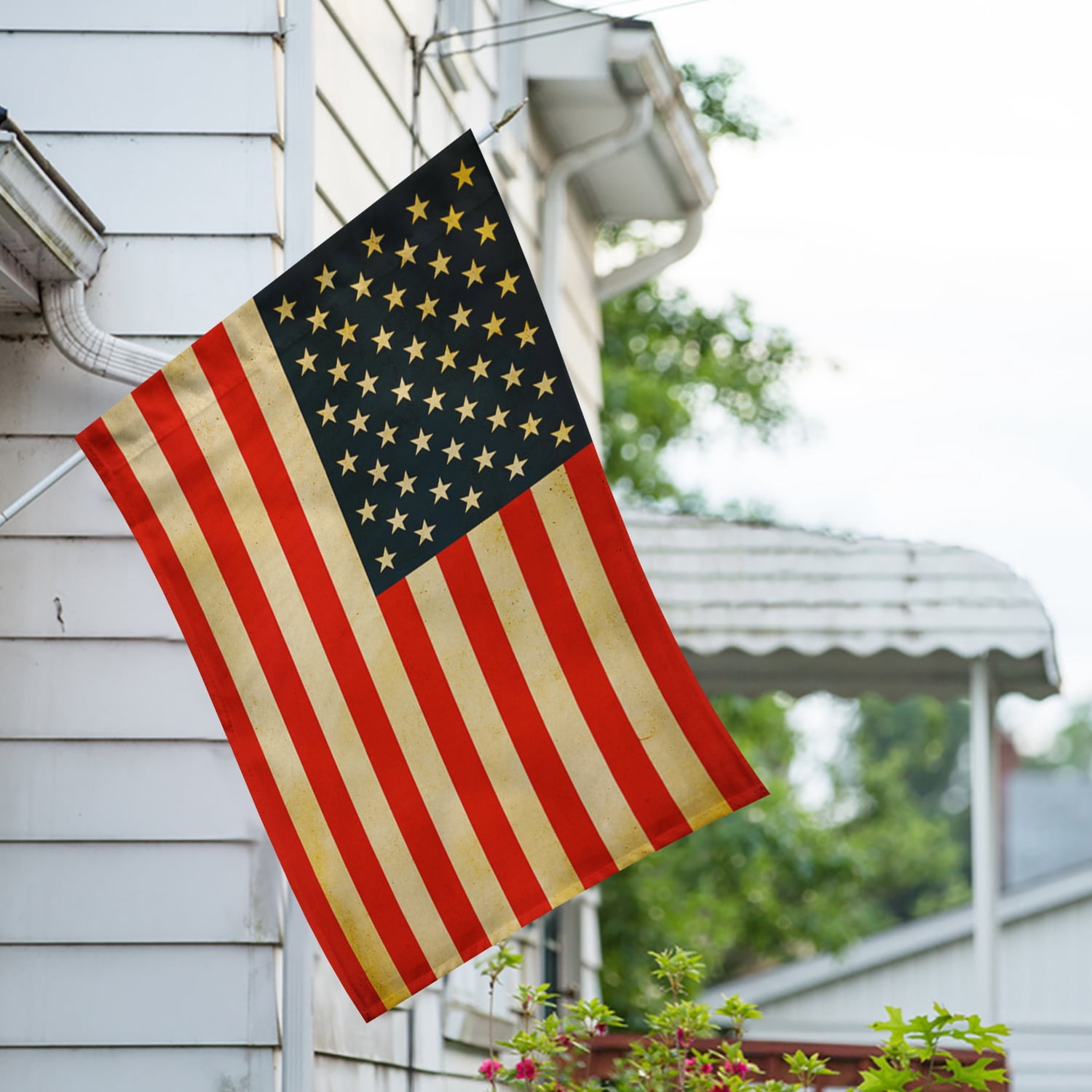 America Forever Tea Stained American Flag 28 x 40 Inch Double Sided Outdoor Yard Decorative Vintage Old Rustic Style Antique USA House Flag, Made in the USA