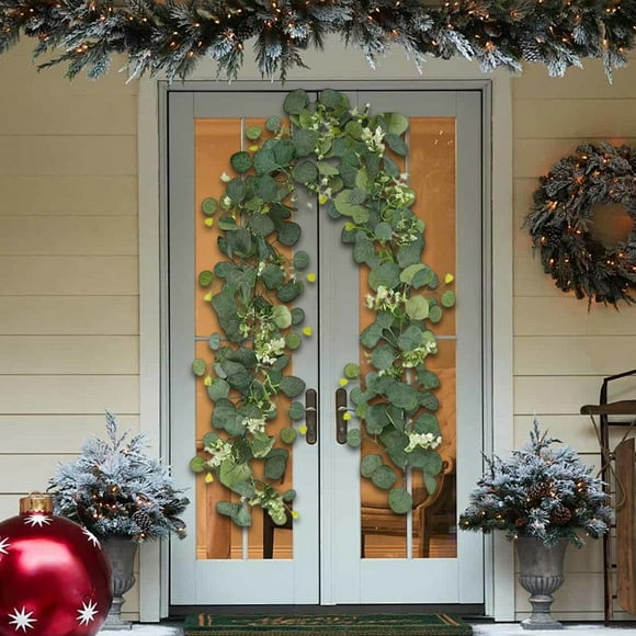 Festive Rattan Hanging Decor 7.87ft Green Plastic Vines for Christmas Tree Fireplace Wreath Thanksgiving Wedding Holiday Party Home Decoration 180cm