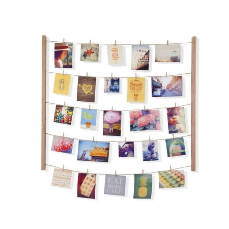 Natural Slate Water Wall - Umbra Hangit Photo Display - DIY Picture Frames Collage Set Includes Picture Hanging Wire Twine Cords, Natural Wood Wall Mounts and Clothespin Clips for Hanging Photos, Prints and Artwork (Natural)