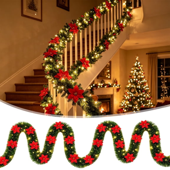 Akmoler 10FT Christmas Decorative Vine String Lights with Red Flowers, Warm White LED Fairy Lights, Waterproof for Bedroom, Garden, Wedding Party, Xmas Tree Lights