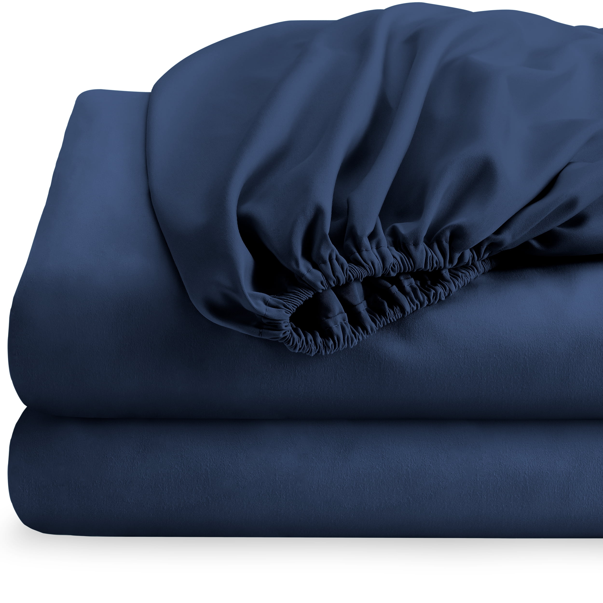 Bare Home 2 Split King Fitted Bed Sheets, 2-Pack (Split King, Dark Blue)