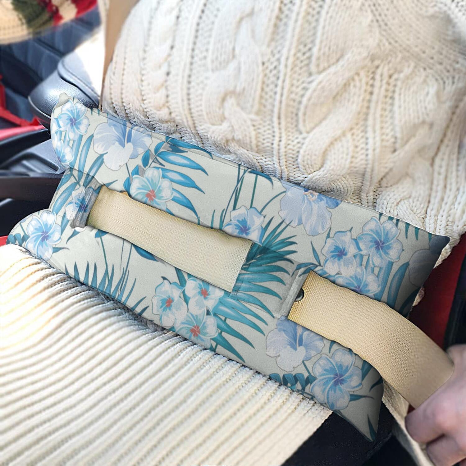 Palm Leaf & Exotic Flowers Seat Belt Pressure Relief Pad - Soft Chest Protector After Surgery - Boho Tropical Mastectomy Pillow