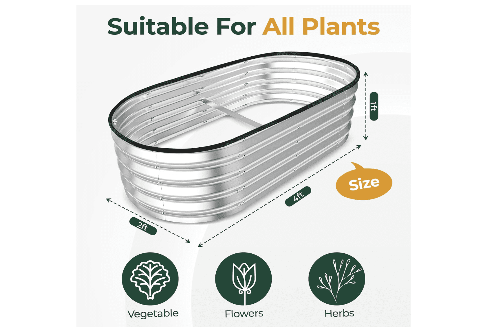 Galvanized Raised Garden Bed, 4ft x 2ft Lightweight Planter Boxes Outdoor with Easy Assembly, Large Garden Bed for Vegetables, Fruits, Flower