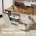 thumbnail image 3 of Nordee 59" Extra Large Kitchen Island with Power Outlet, Drop Leaf &Tra Trash Can Storage, White, 3 of 6