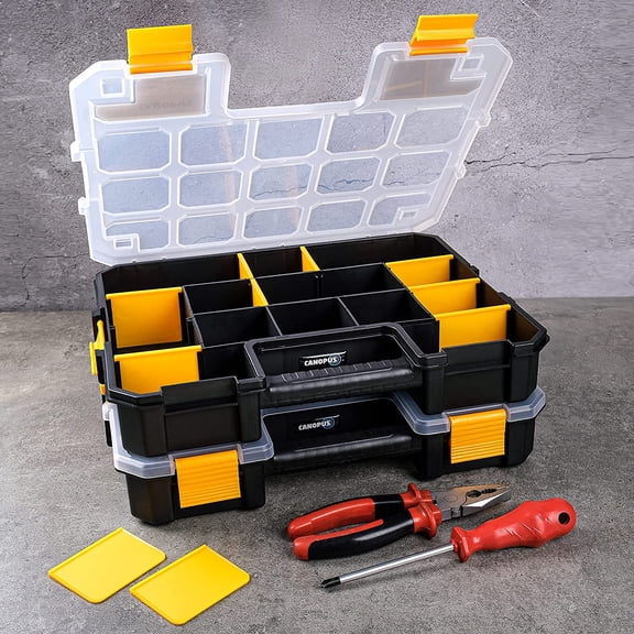 Craft Organizer, Set of 2 Interlocking Cases with Adjustable Compartments, Briefcase-Type Hardware & Parts Organizer, Toolbox Set for Bolts, Nails, Screws, and Other Small Parts