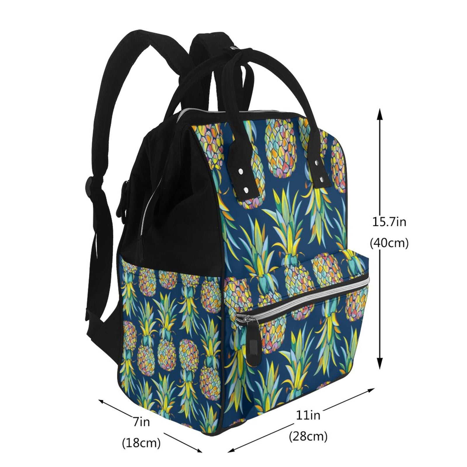 Ratiio Colorful Pineapples Mummy Backpack - Waterproof Twill Canvas, Large Capacity Diaper Bag with Multiple Pockets and Adjustable Straps