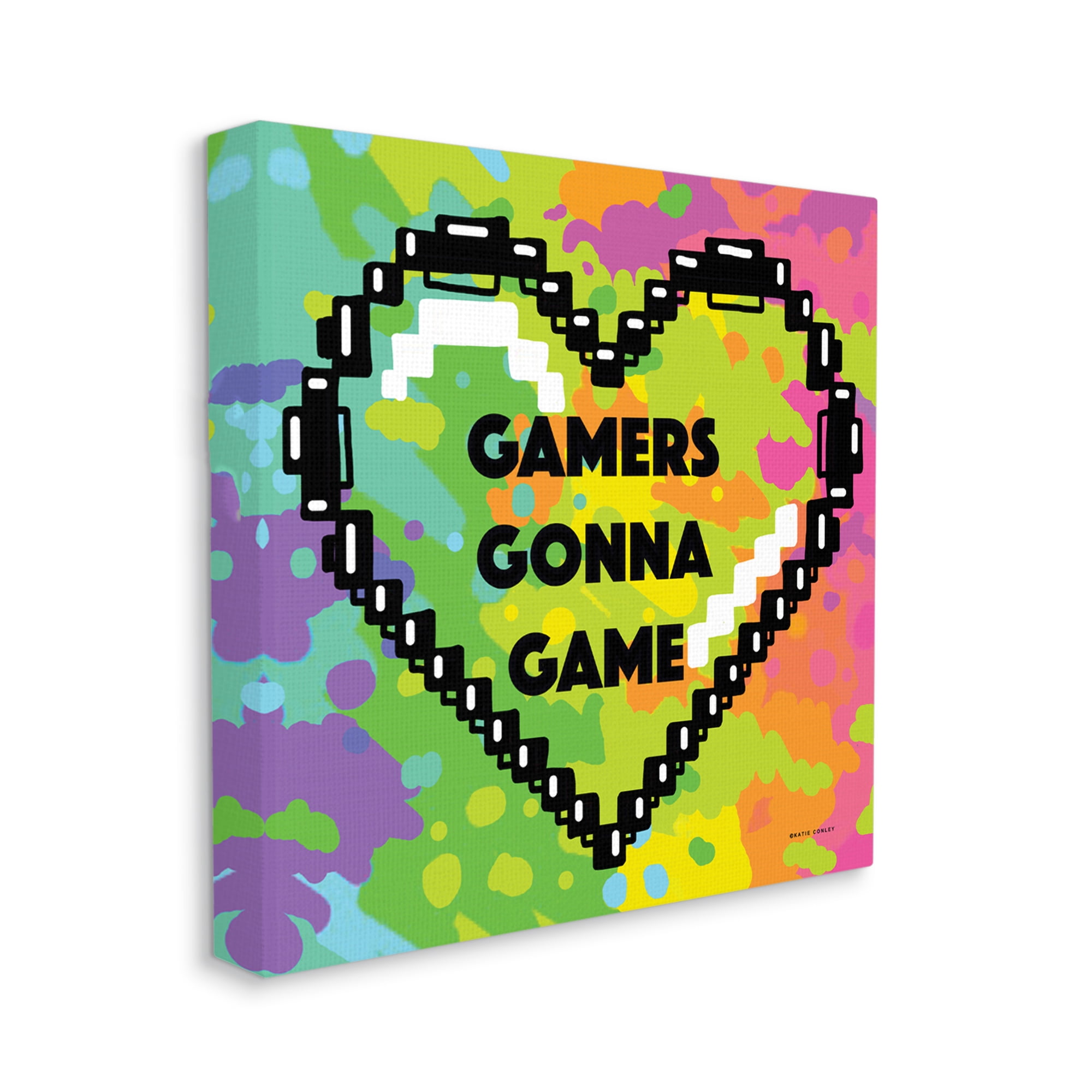 Stupell Industries Gamers Gonna Game Phrase Beauty & Fashion Painting Gallery Wrapped Canvas Print Wall Art, 17 x 17