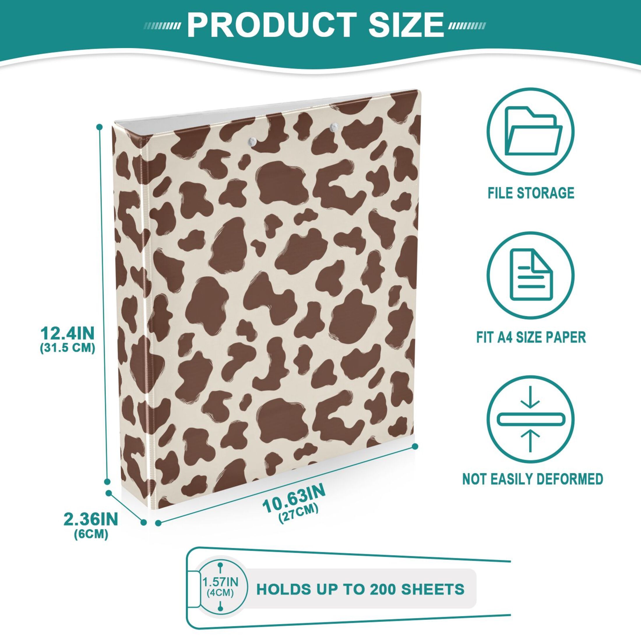 Three Ring Binder Brown and White Cow Print Spots 1.5 Inch Round Binder D-Rings for Office Supplies and More