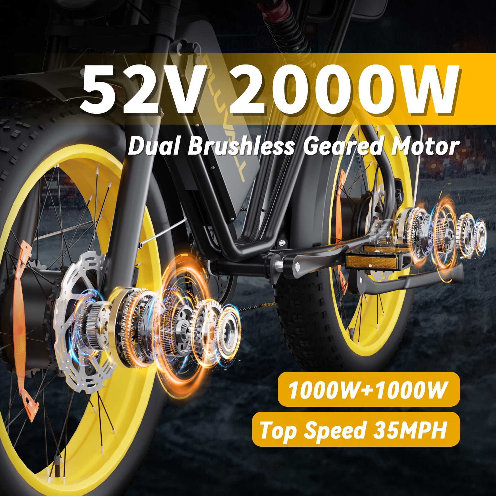 Dual Motor Dual Battery Electric Bike for Adults, 3000W 52V 37MPH 20" Fat Tire Electric Motorcycle Bike, 7 Speed Full Suspension UL2849