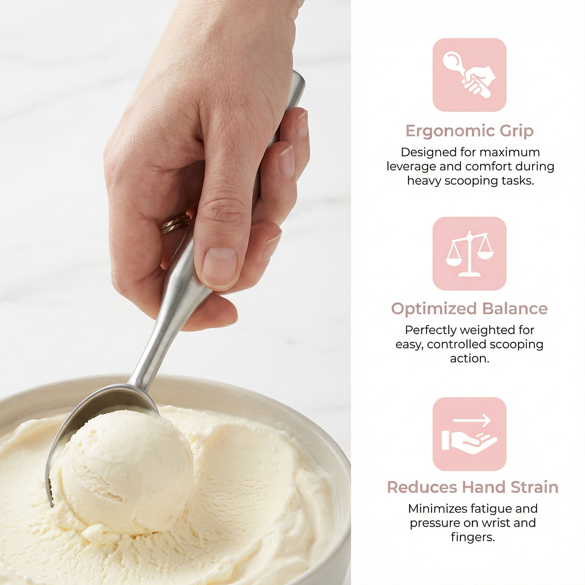Unique Bargains Great Stainless Steel Ice Cream Scoop with useful Handle Silver