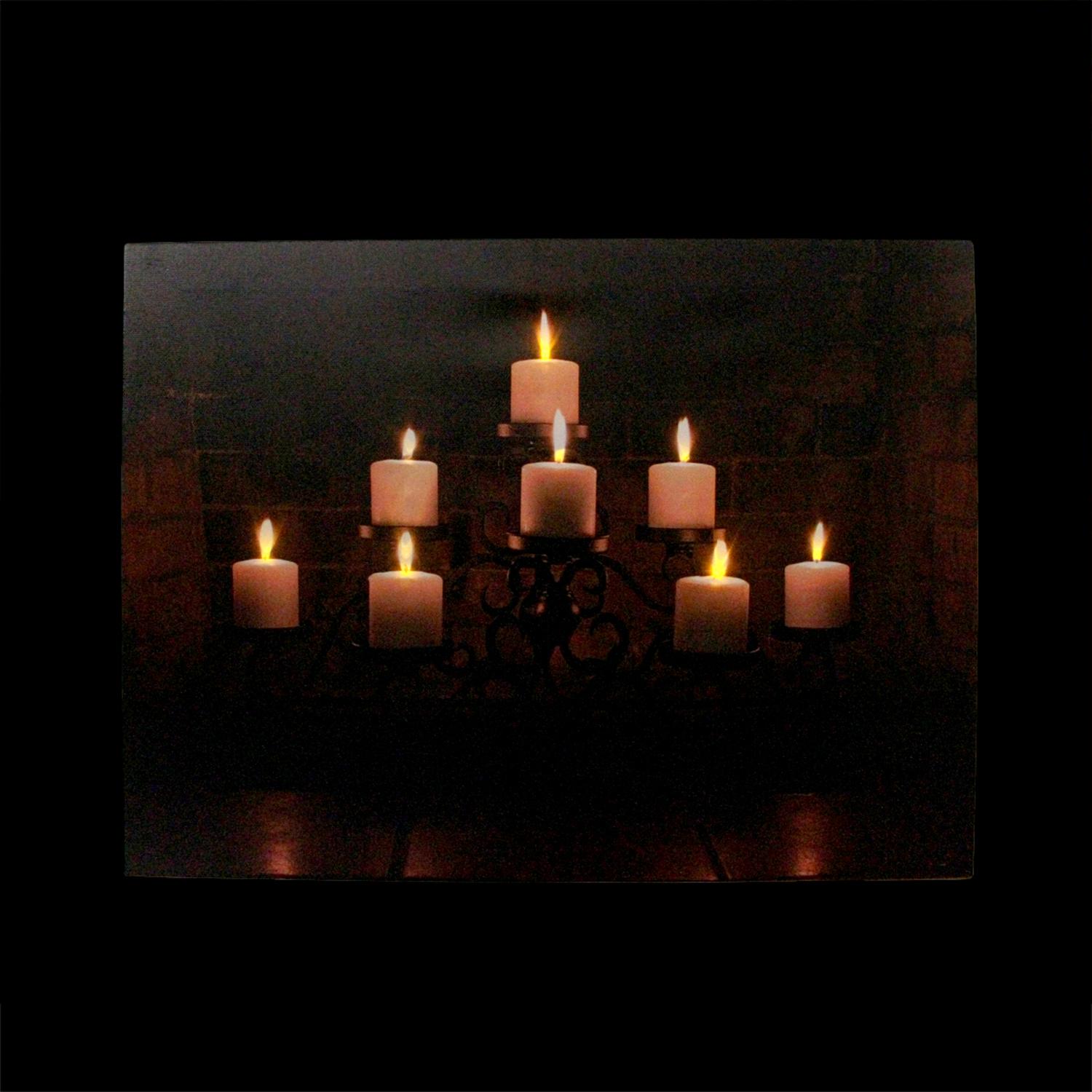 LED Lighted Flickering Rustic Lodge Fireplace Candles Canvas Wall Art 11.75" x 15.75"