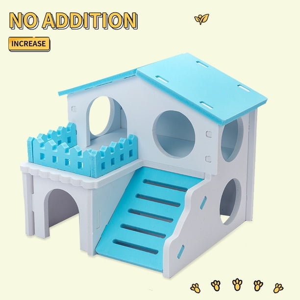 Casa de hámster para mascotas con escalera, nido, cabaña de troncos, juguetes para dormir de animales (azul) Likrtyny Oficina Multiescena Multifunción