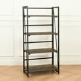 thumbnail image 6 of FurnitureR Folding Bookshelf Rack 4-Tiers Bookcase Home Shelf Storage Rack No-Assembly Industrial Stand Sturdy Shelf Organizer ,Brown & Black, 6 of 10