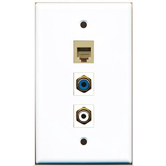 RiteAV - 1 Port RCA White and 1 Port RCA Blue and 1 Port Phone RJ11 RJ12 Beige Wall Plate