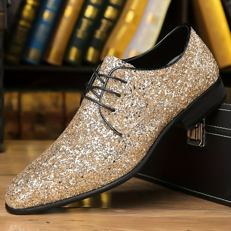 

AMNGST Men‘s Trendy Cool Shiny Sequin Dress Shoes Lightweight Non-slip Lace Up Shoes For Party Vacation