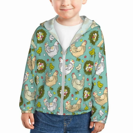 

Gaeub Chicken Laying Eggs Print Athletic Sun Protection Hoodie for Kids Long Sleeve Outdoor UV Shirt Running Fishing Top for Boys Girls-5 Years