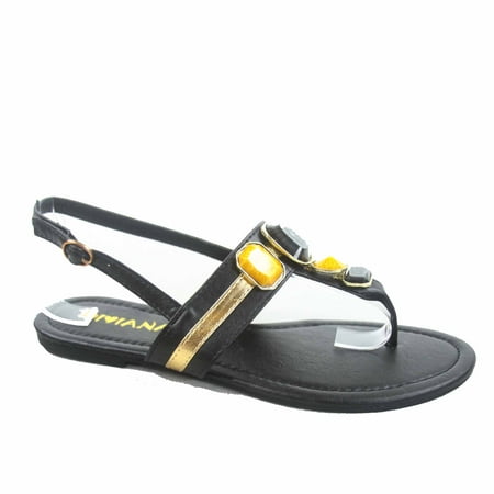 

Jalila-20 Women s Thong Buckle T-Strap Stone DÃ©cor Sling back Flat Sandals Shoes