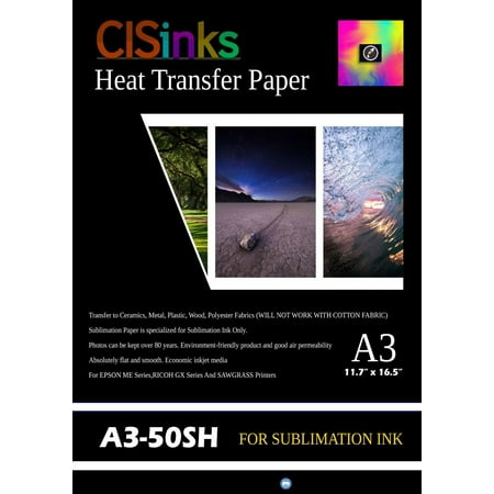CISinks® 50 sheet A3 Sublimation Ink Transfer Paper Heat Press For Inkjet Printer 12 x