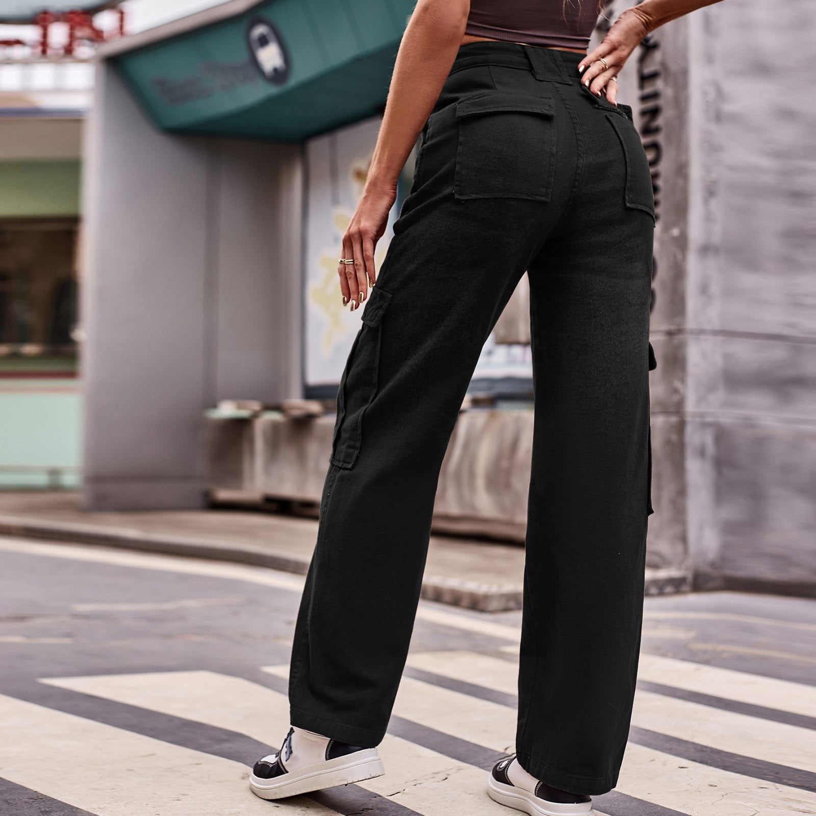 Womens Pants Womens Business Casual Pants Stretch Women Casual High Waisted Cargo Pants Wide Leg Casual Denim Trousers Multi Adult Female Clothes