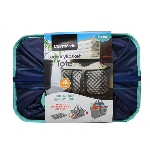CleverMade 2Pack Collapsible Laundry Basket Tote With Handles (Navy